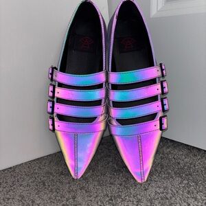 Strange Cvlt Purple Reflective Strappy Coven Flats